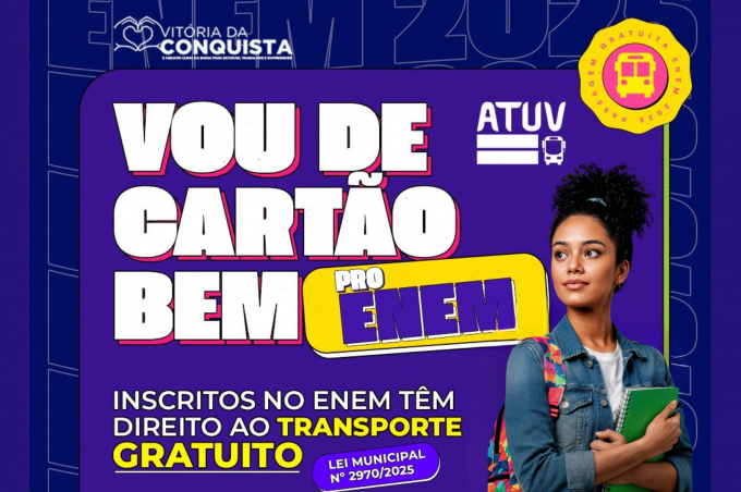 Prefeitura e Atuv liberam cadastro para benefício de gratuidade aos estudantes exclusivamente nos dias do Enem