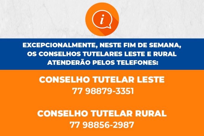 Excepcionalmente, conselhos tutelares Leste e Rural atenderão em telefones diferentes neste fim de semana. Veja os números