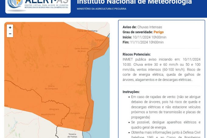 Defesa Civil alerta para mais chuvas neste domingo. Previsão do Inmet é de até 60 milímetros
