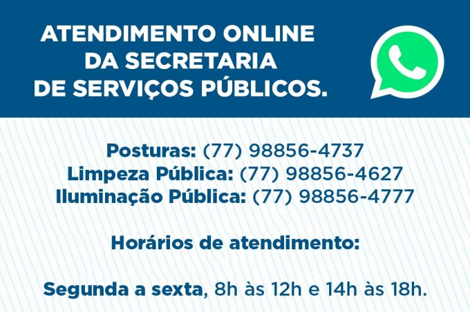 Atendimento online: Solicitações à Secretaria de Serviços Públicos podem ser realizadas pelo Whatsapp