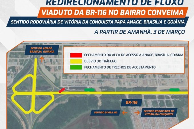 Prefeitura de Vitória da Conquista realiza obra às margens da BR-116 e Via Bahia faz mudanças no tráfego