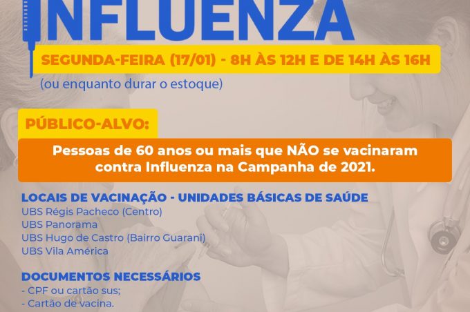 Vacinação contra a Influenza para pessoas do grupo prioritário continua nesta segunda