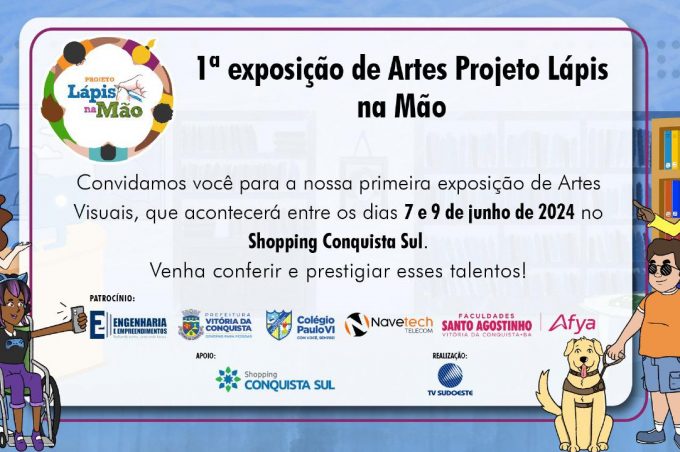 Trabalhos de Artes Visuais do Projeto Lápis na Mão estarão expostos até domingo no Shopping Conquista Sul