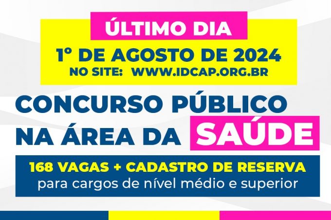 Inscrições para o concurso público com 168 vagas na área da Saúde se encerram nesta quinta-feira, 1º