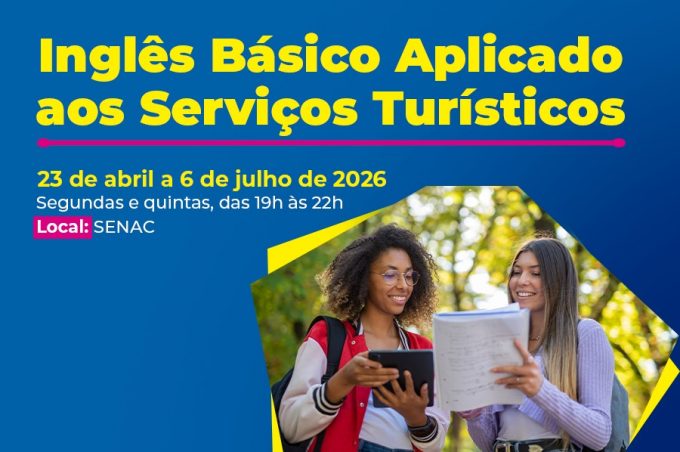 Curso gratuito de Inglês Básico aplicado ao Turismo ainda tem vagas disponíveis. Inscrições seguem até amanhã, 23